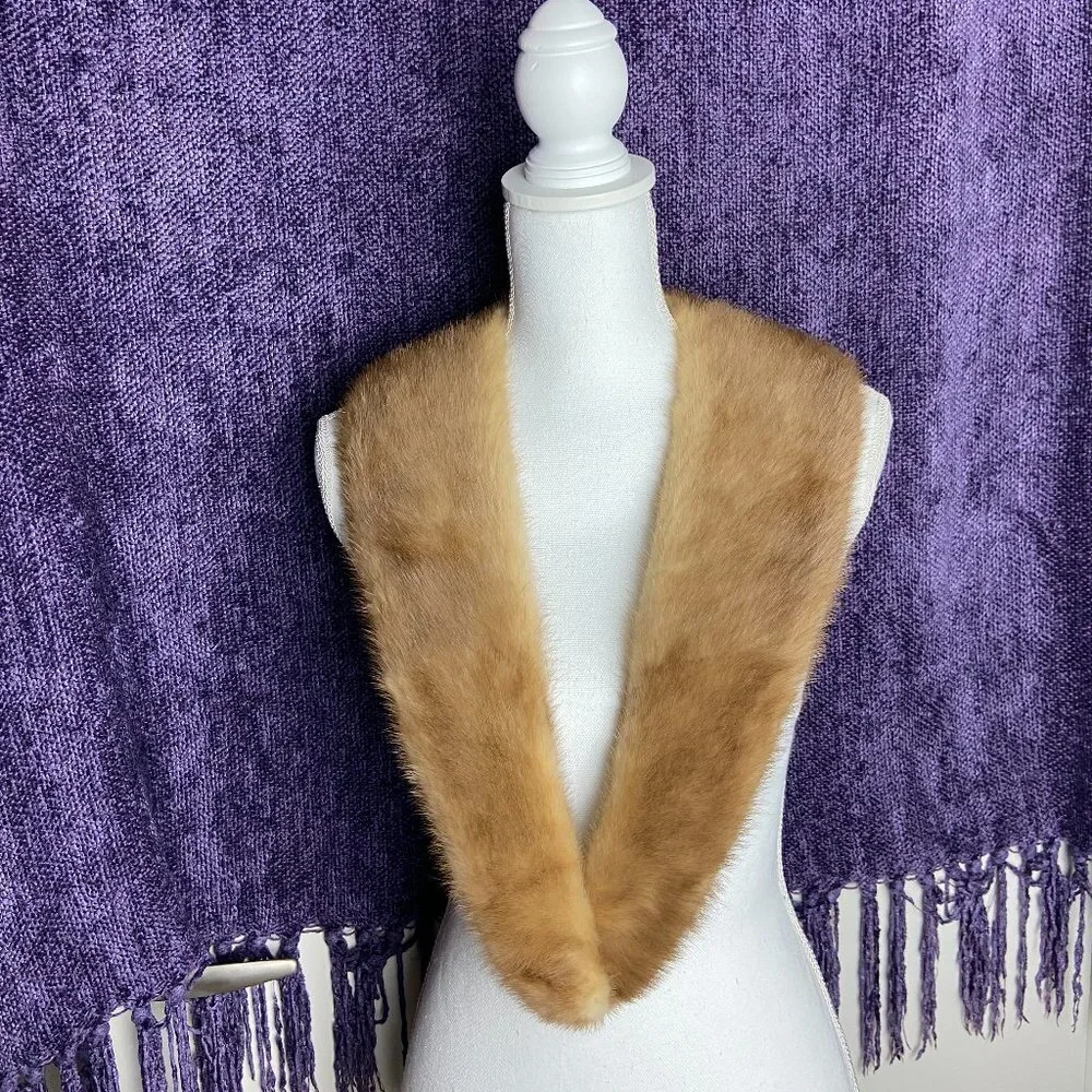 Vtg Beige Real Mink Fur Collar for Coat or Sweater/ Dress